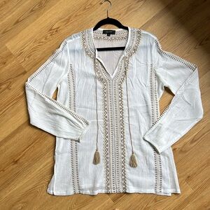 Karen Kane Sheer Tribal Print Neutral Top